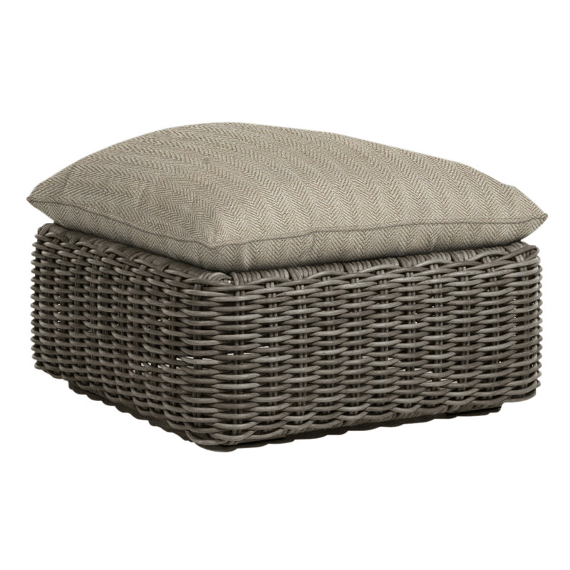 Montecito Outdoor Ottoman with Cushion, Welt, Raffia, Intermix Bark