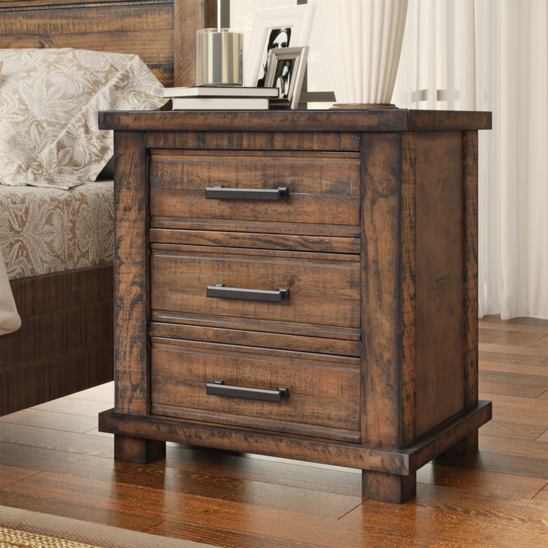 Table de chevet rustique en bois massif récupéré à trois tiroirs Rustic (ancien sku: WF298401AAD)
