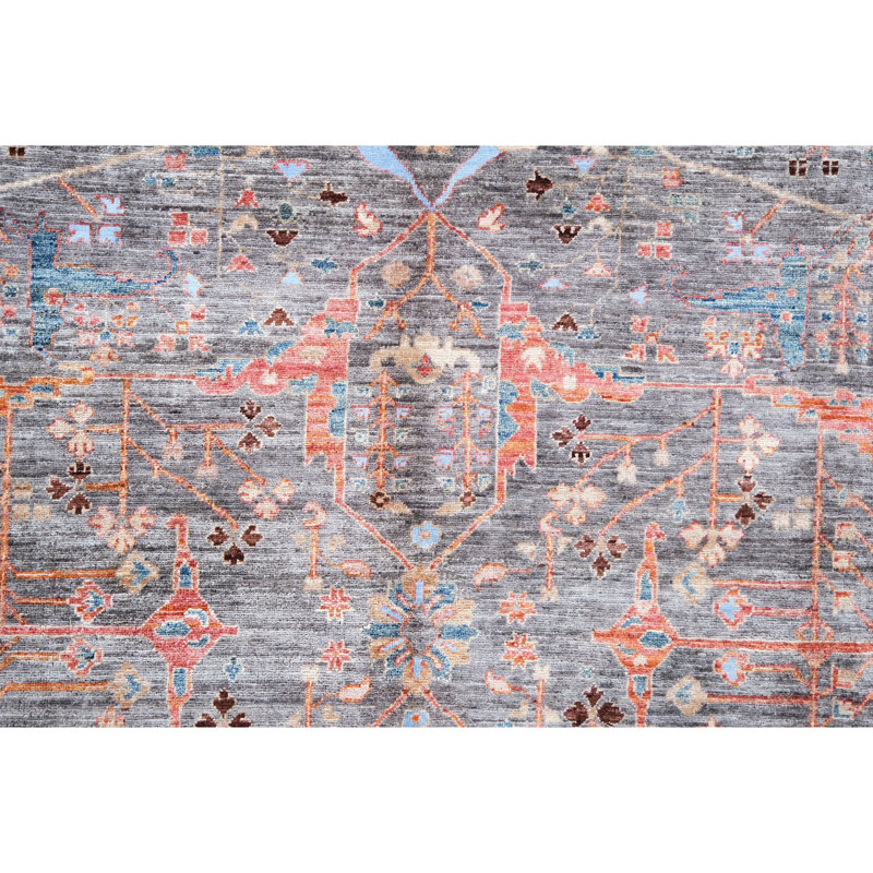 Tapis gris et rouille de haute qualité noué à la main