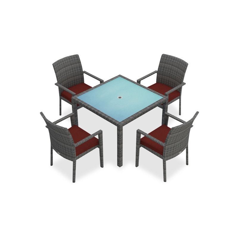 Urbana Outdoor 5 - Piece Dining Set with Cushions, Spectrum Indigo Sunbrella®, Coffee Bean, 4