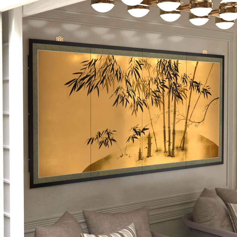 24" Leaf Bamboo 4 Panel Room Divider, 69.5" H x 67" W