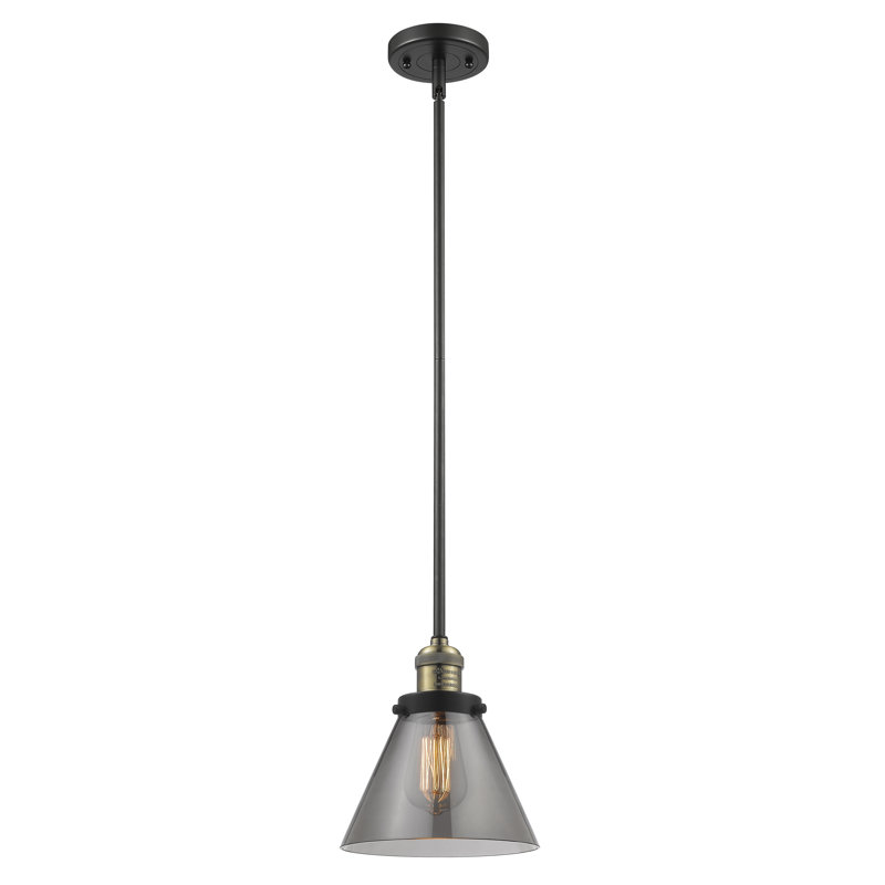 Luminaire suspendu conique à 1 lumière Mosley, Ampoule DEL 6 watts Vinage, Plaqué couleur fumée, Laiton antique noir