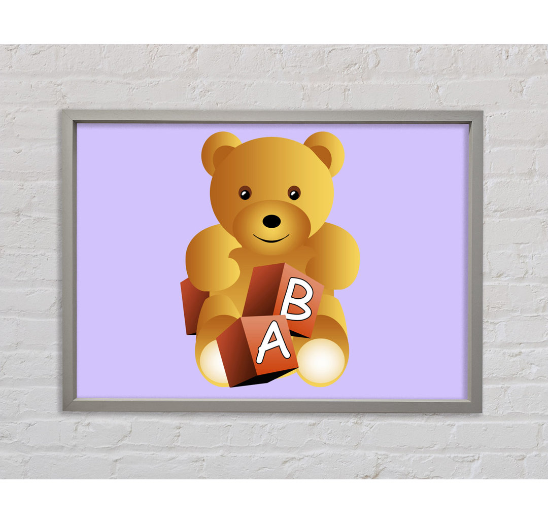 Gerahmtes Leinwandbild Teddy Bear Alphabet Blocks in Hellblau