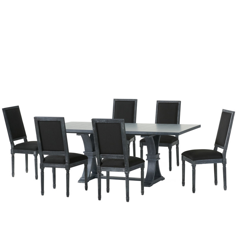 Clitherall Extendable Solid Wood Top Trestle Dining Set, Gray, Black