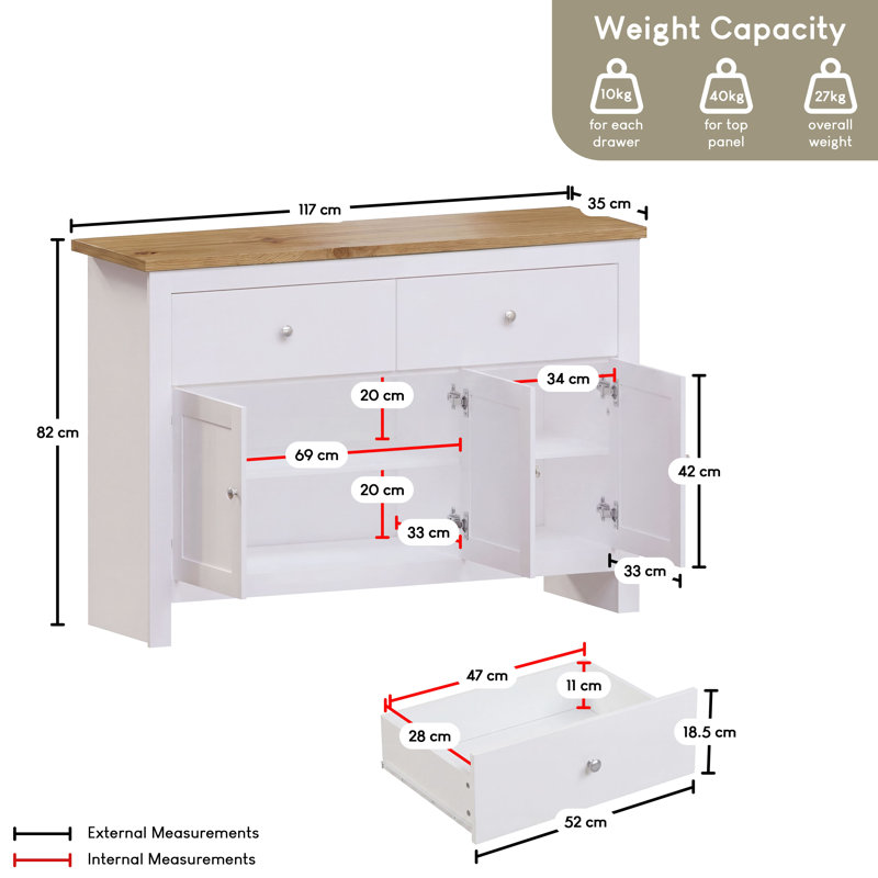 Beacsfield 117Cm Wide 2 Drawer Sideboard, White