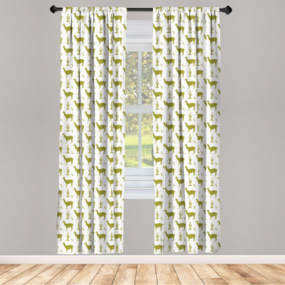 East Urban Home Alpaca 4-Panel Curtains, Cactus and Llamas Pattern, Pale Olive Green White -  406E2B7A70B5479495FC1FA876E43464