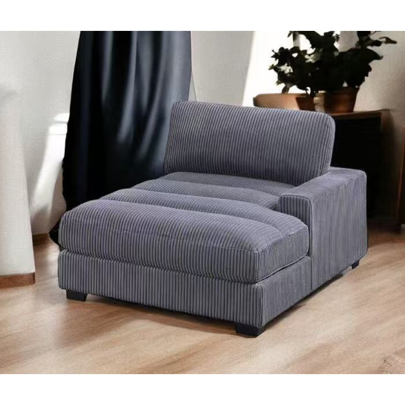 Chaise longue rembourrée Alberico, Velours côtelé gris