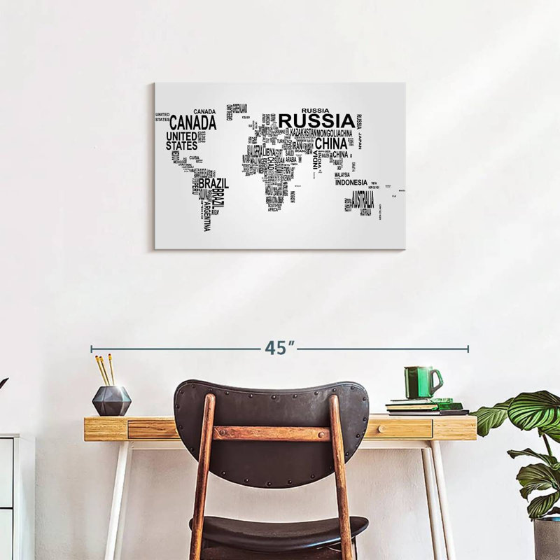Aliaz Text World Map, 20" H x 30" W