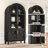 64" Arched Tall Storage Cabinet, Black Glass & Rattan Display Pantry Cabinet with Adjustable Shelves-951394385