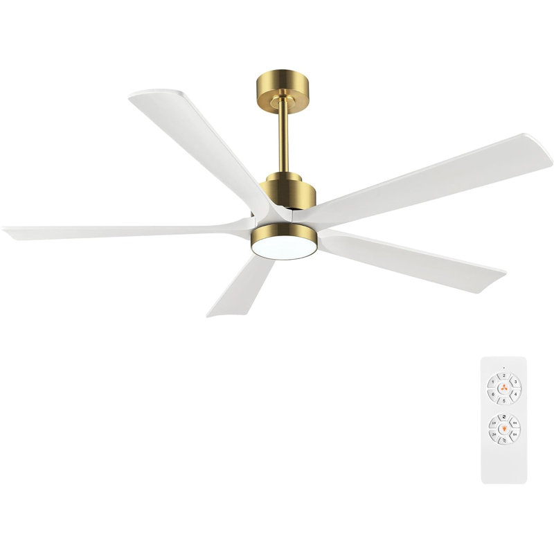 Leresa 60'' Ceiling Fan with LED Lights, Gold with White Blades