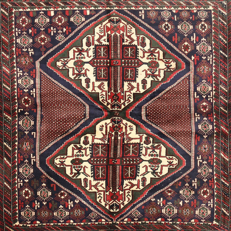 Tapis oriental brun / rouge, Carré 8 pi