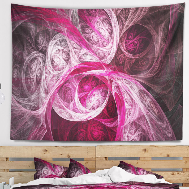 Tapisserie abstraite mystique rose fractale, H 50 po x l 60 po