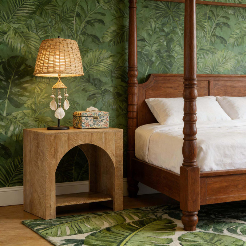 2 Tier Wood End Side Table With Innovative Arched Design, Light Brown