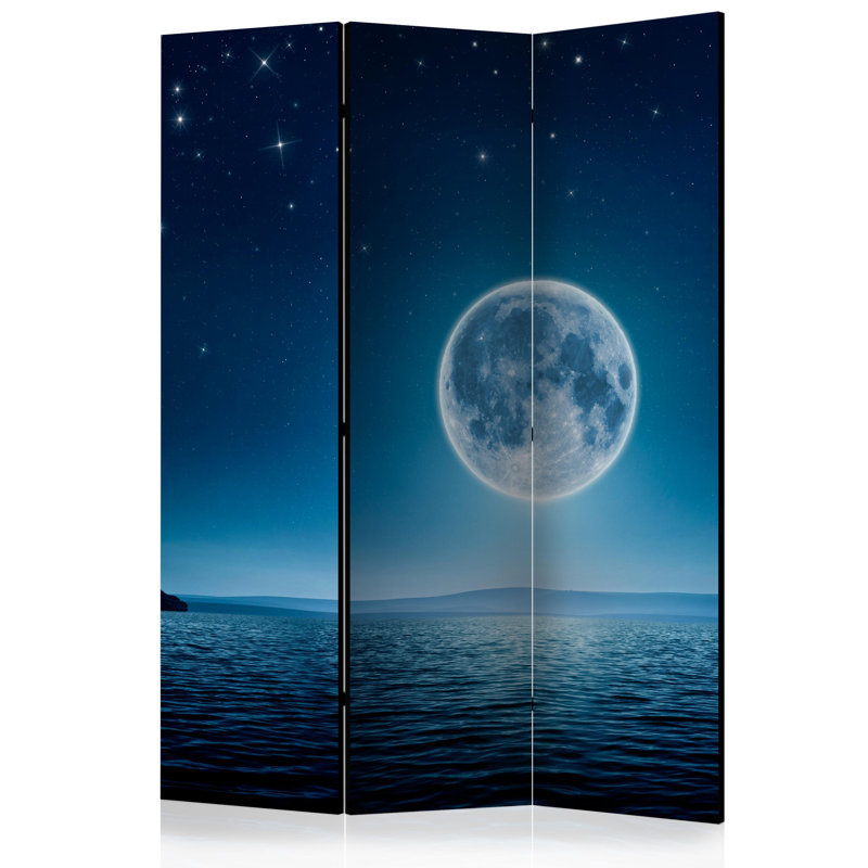 Hovhan 172cm H Folding Room Divider, 3, Moonlit Night - Dark Blue