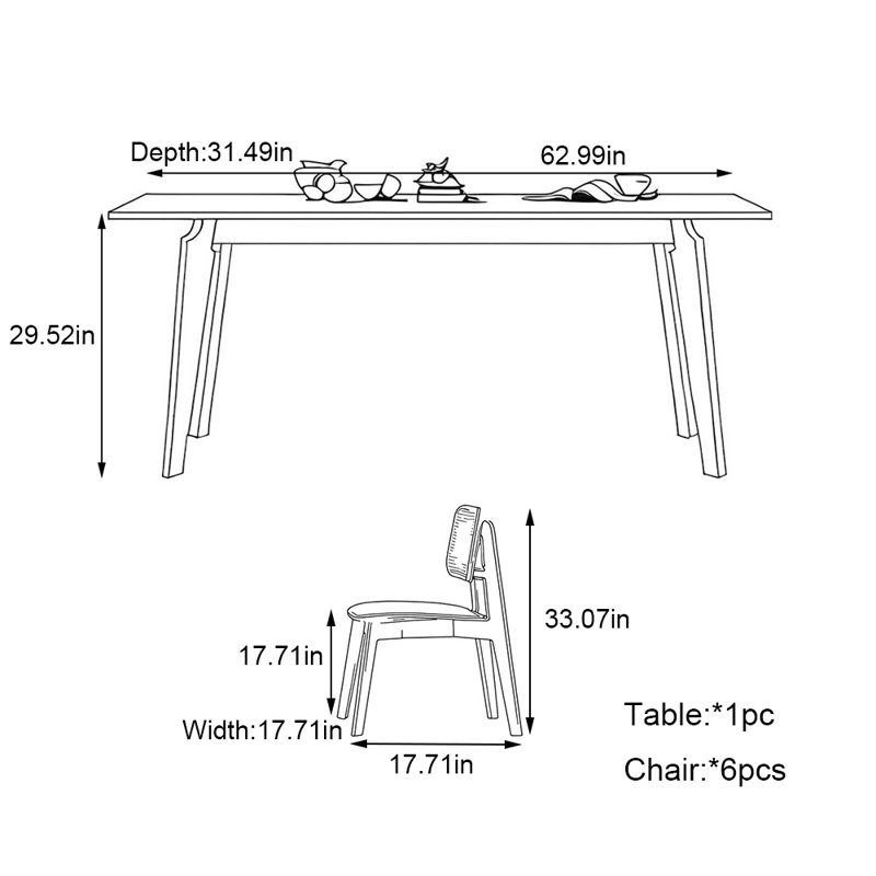 Ensemble de table de salle à manger moderne couleur noyer, H 29,56 po x L 62,99 po x l 31,49 po