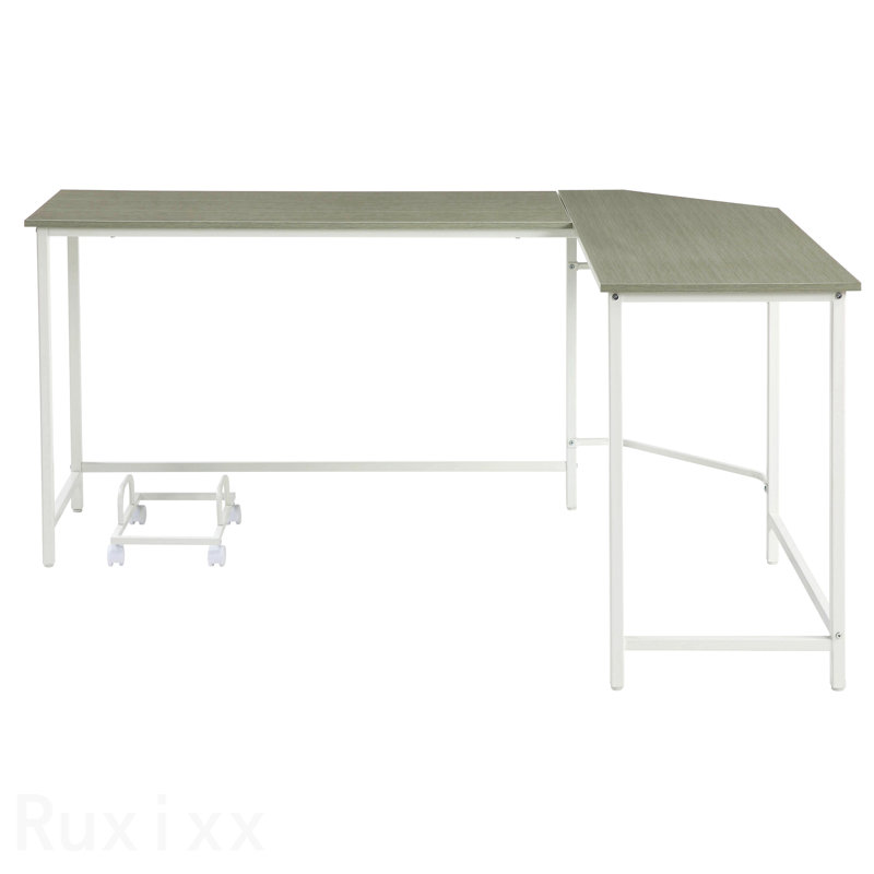 Bureau d'ordinateur en L gris et blanc