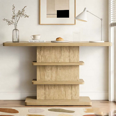 63"Vintage Console Table with 2 Tier Open Storage Shelves