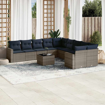  Ensemble de canapé de patio 11 pièces avec coussins en rotin de polyester gris (États-Unis seulement)
