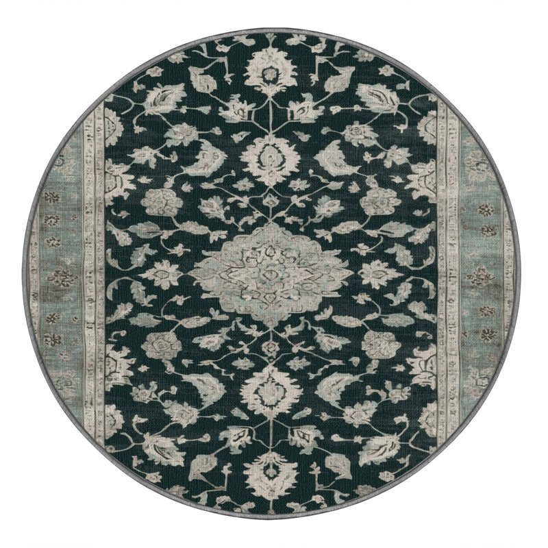 Tapis gris lavable à la machine, Rond 3 pi