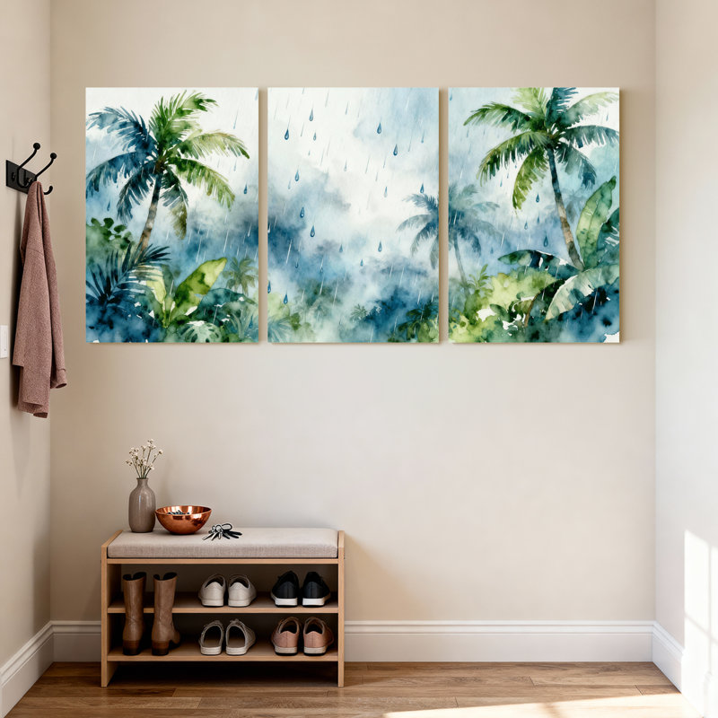 «Palm Trees Tropical Rain Palm Trees», ensemble de 3 impressions sur toile, H 24 po x l 48 po