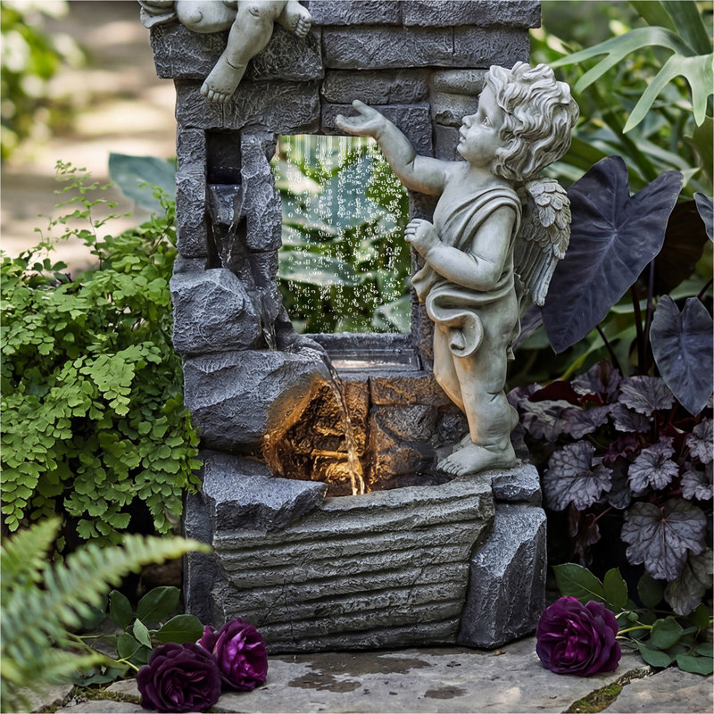 Fontaine d'extérieur 40 "Angel avec lumières DEL et pompe homologuée ETL, cascade de jardin