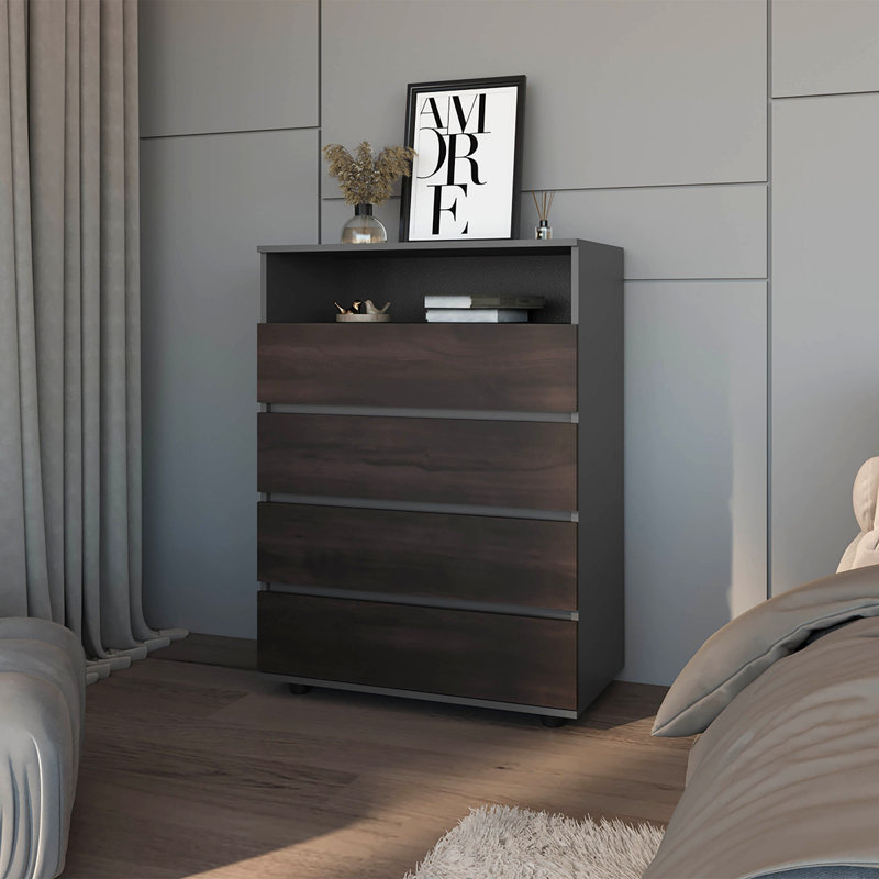Commode 4 tiroirs avec tablette ouverte