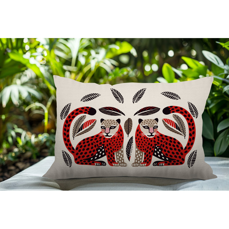 Coussin lombaire réversible Ayra Leopard, Rectangle H 14 po x l 20 po, Rouge