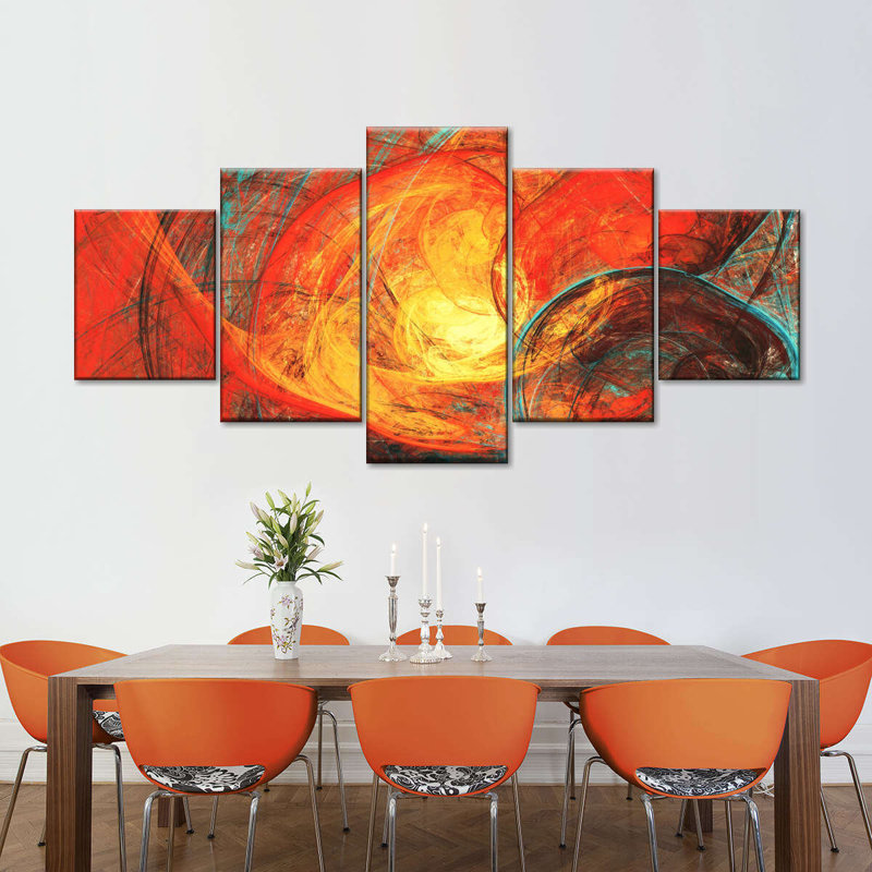 Ensemble de 5 pièces abstraites sur toile, H 42 po x l 92 po x P 1,25 po