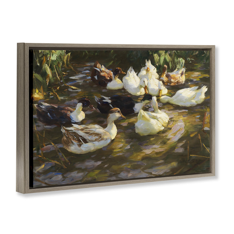 «Ducks in Flowing River» par CAD Designs, Cadre flottant orme Montalcino, H 17 po x l 25 po