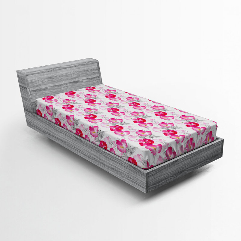 Microfiber Floral Fitted Sheet, Twin Fitted Sheet, Pink/Gray Floral