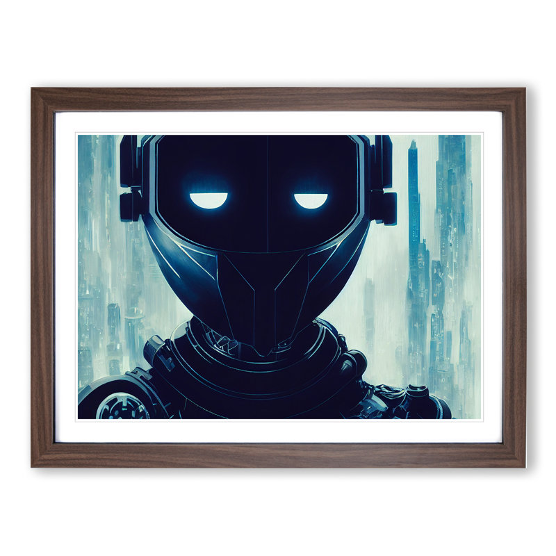 Cyberpunk Robot - Framed Print, 46cm H x 64cm W x 2cm D, Walnut