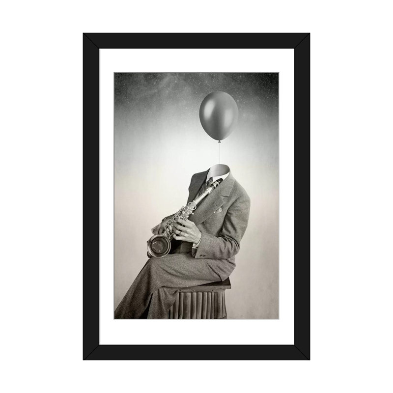 «Jazz», impression sur toile, Papier avec cadre noir, Blanc, H 32 po x l 24 po x P 1 po