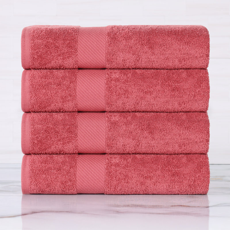 Certified Egyptian Cotton Medium Weight Solid Luxury 4 Piece Bath Towel Set, Sandy Rose