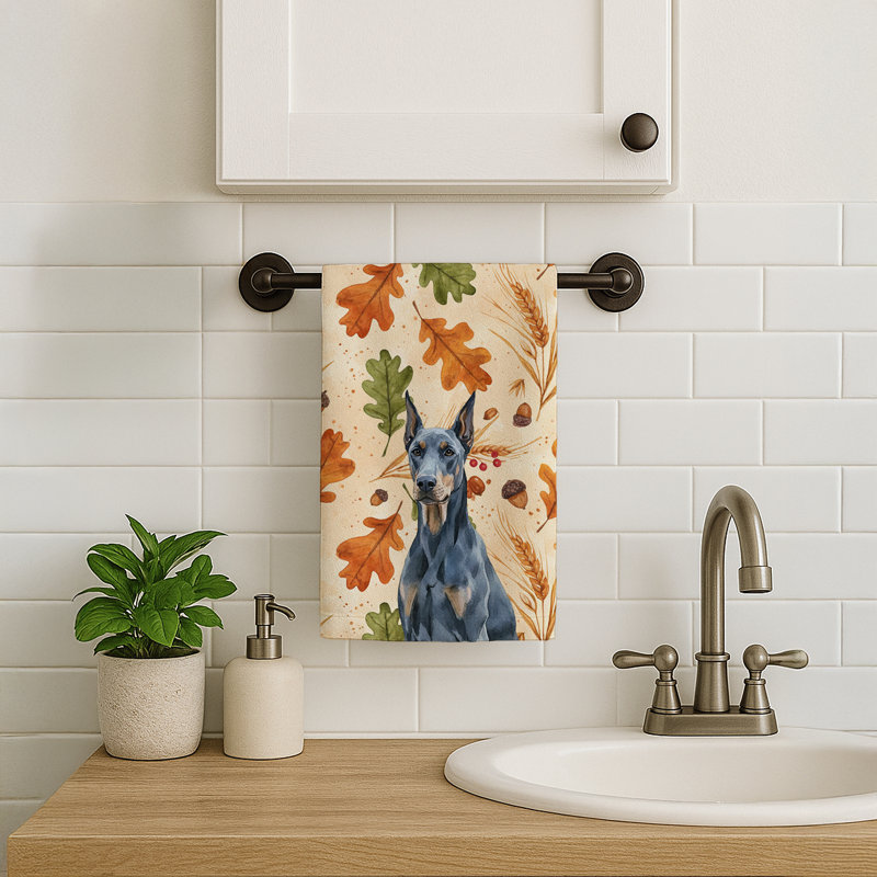 Serviette de cuisine tricolore Sheltie, Doberman pinscher bleu
