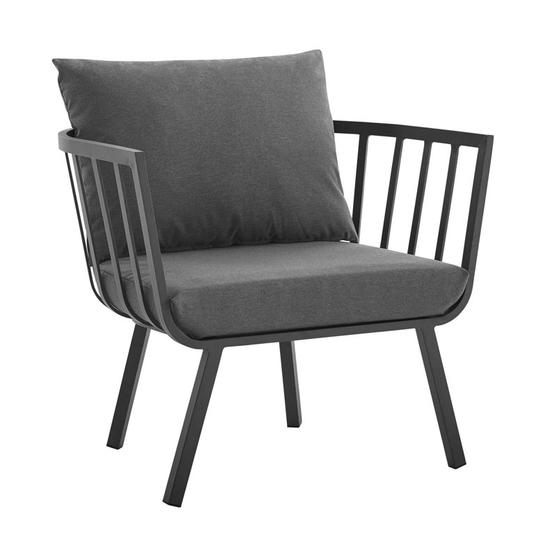 Modway Riverside Outdoor Patio Aluminum Armchair, Gray, Charcoal Sunbrella
