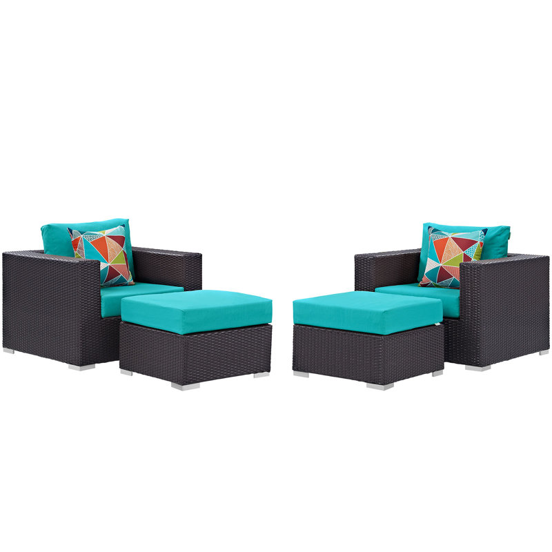 Convene 4 Piece Outdoor Patio Sectional Set, Turquoise