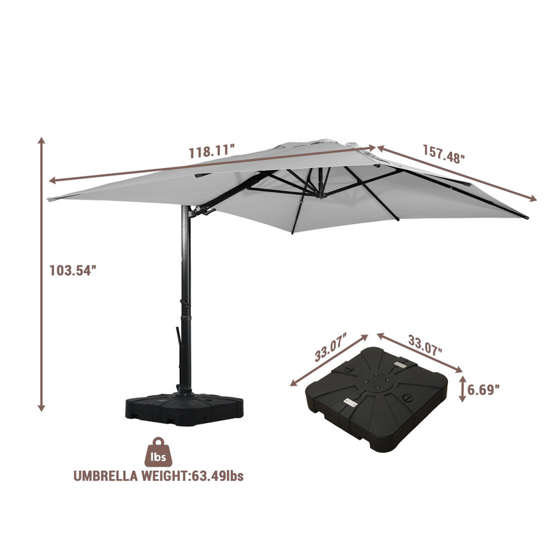 Miyeko 156'' x 120'' Rectangular Cantilever Umbrella, Grey, 103.6" H x 156" W x 120" D