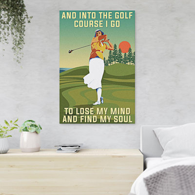 «Girl jouant au golf - et dans le golf», reproduction d'art graphique sur toile tendue