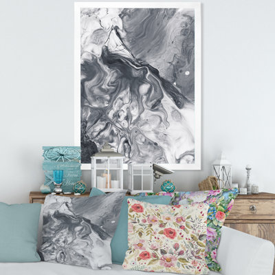 " White And Grey Liquid Marble Waves "
