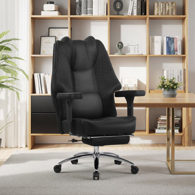Ergonomic Mesh Office Chair with Lumbar Support, Reclining  Black Computer Desk Chair with Footrest, Big and Tall Adjustable Executive Chair for Home Office