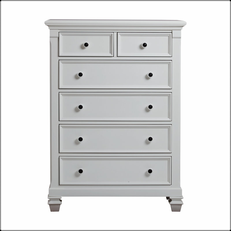 Commode 6 tiroirs Glendale en blanc pur pour les chambres modernes avec rangement spacieux et design élégant