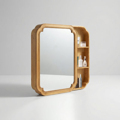 Wall-Mounted Mirror Cabinet with Storage Shelves and Elegant Wood Frame for Bathroom, Living Room, or Entryway Organization