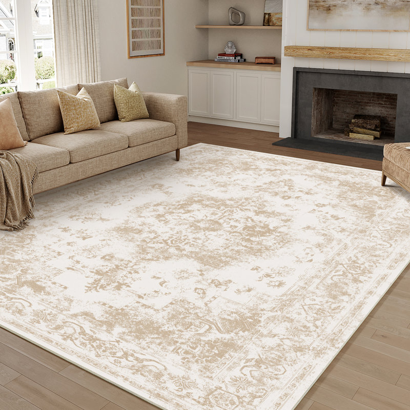 Tapis beige élégant et moderne tissé à la machine, Rectangle 9 pi x 12 pi