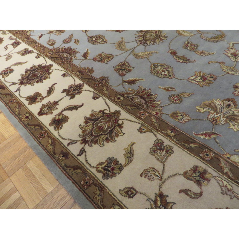 Tapis en laine bleu/beige 7 pi 11 po x 9 pi 11 po one-of-kind à la main noué la Sylvie