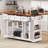 Farmhouse-Style Rolling Kitchen Island With Drop Leaf, Tempered Glass Cabinets, Built-In Power Outlets, Adjustable Shelves, And Five Open Racks For Flexible Storage.-1753313521