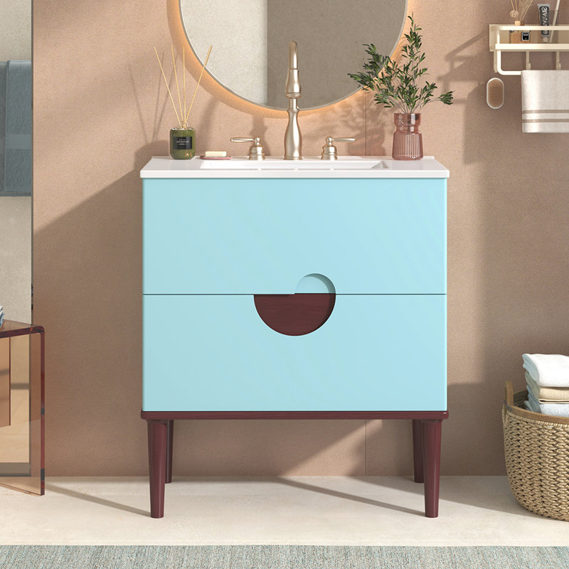 Ensemble de meuble-lavabo avec lavabo en céramique et 2 tiroirs