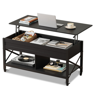Sparta Large Lift Top Extendable Coffee Table With Storage and Changeable Casters, Square Coffee Table for Living Room