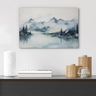 Paysage de forêt Woodland «Misty Peaks and Calm Lake» sur