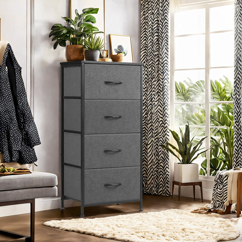 Yashin Dresser For Bedroom 4 Storage, Tall Fabric Closet Chests Organizer Tower Furniture With Wooden Top Metal Frame For Clothes, Kids, Living Room, Hallway, Entryway, 4-Drawer