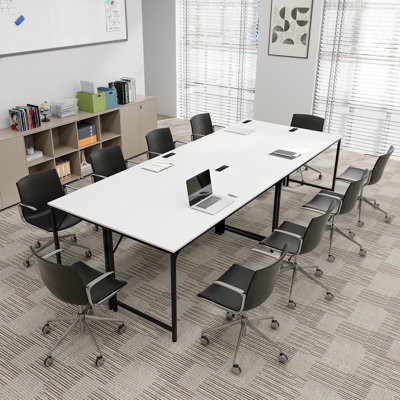 Home Office Desk, Computer Desk w/Recessed Power Strip & Wide Desktop, Workstation Writing Table